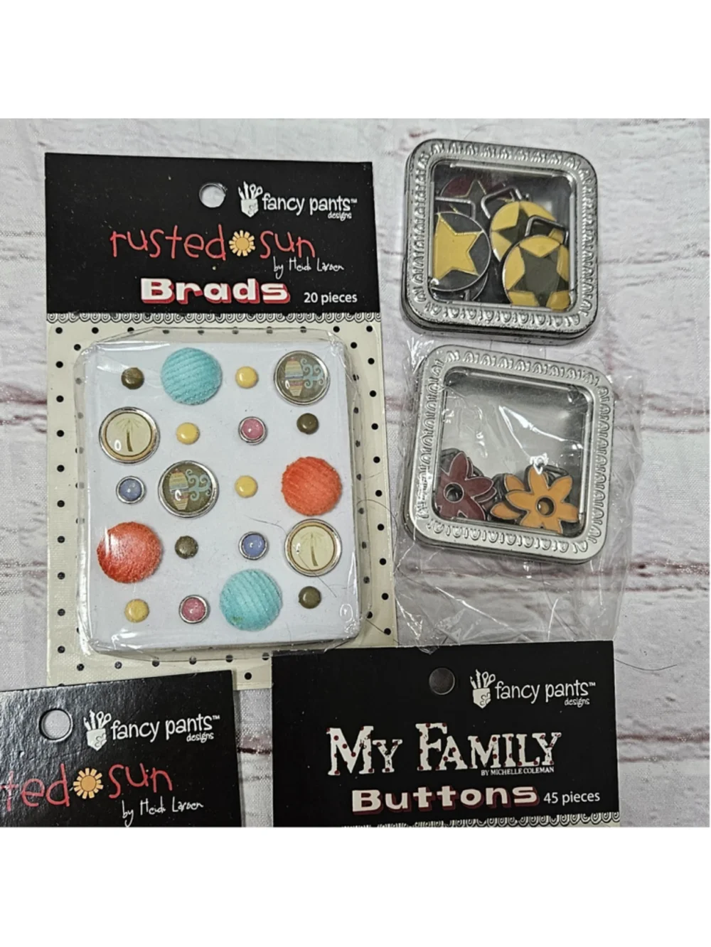 Scrapbook/crafting Brads/Buttons/Slides Lot of 8 metal/plastic All new Package